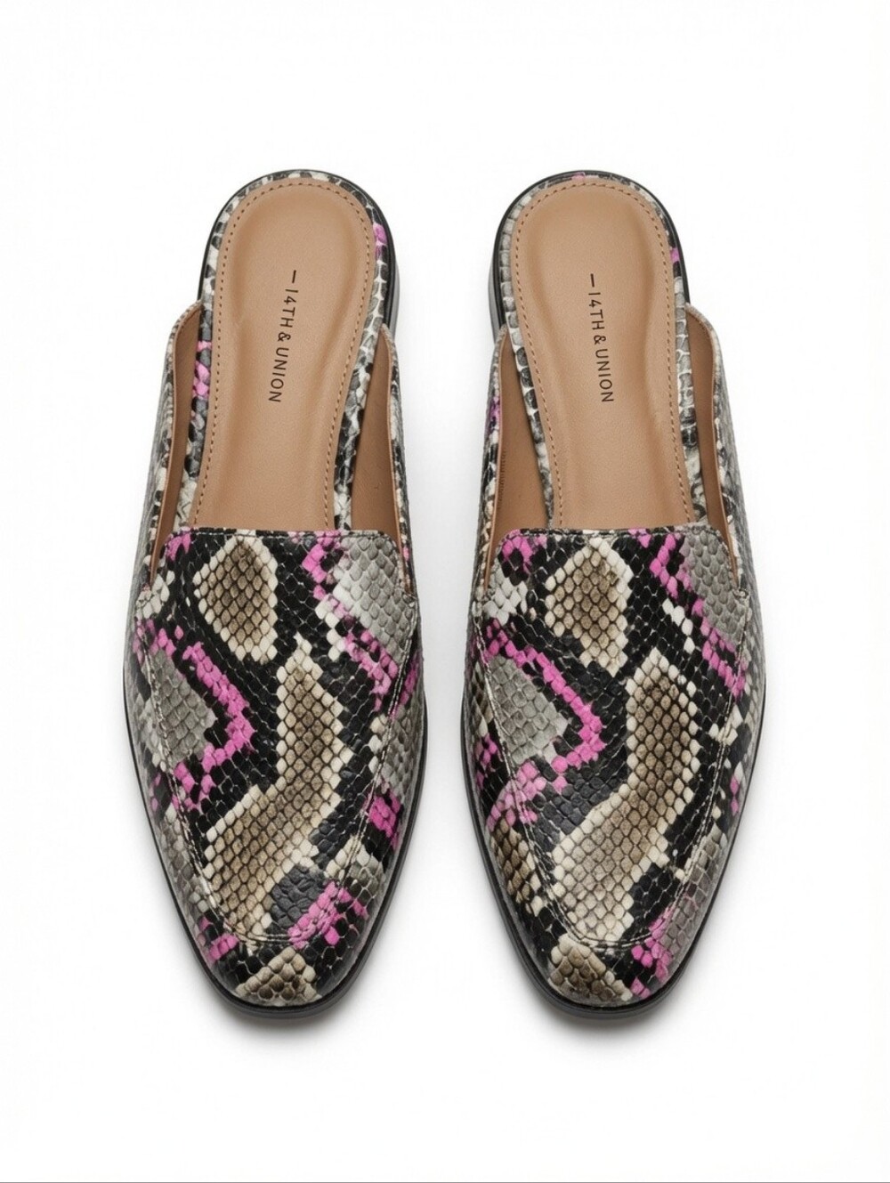 14th & Union Snakeskin Mule Loafers Pink Black Gold Size 8.5M Nordstrom Rack